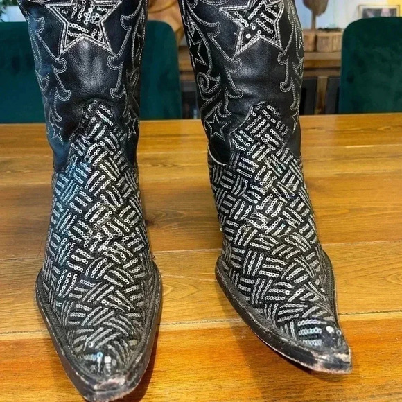 Rodeo Bravo Sequin Embellished Cowboy Kickers | Black & Silver | W 8.5 M 10.5 - Picture 6 of 9